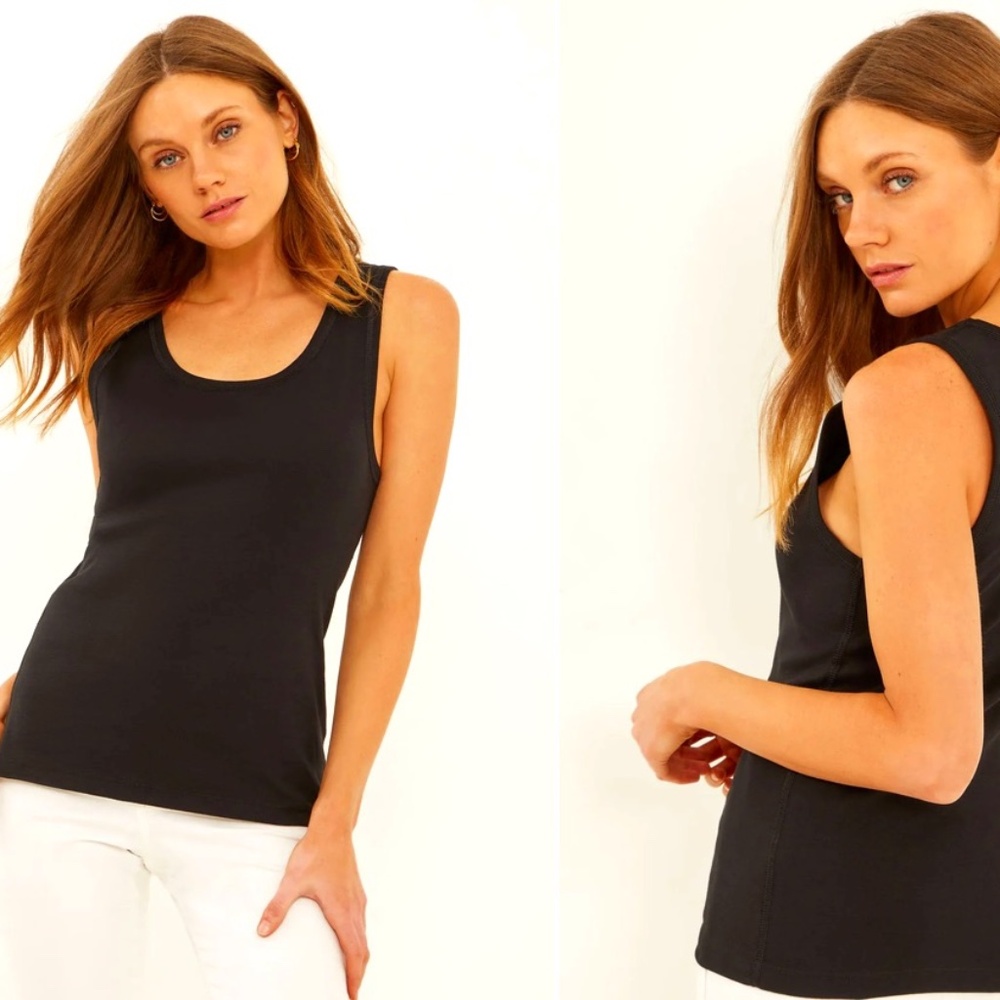 NWT Three Dots Essential Heritage Knit Rocker Tank AA0S076, Black, Size XL